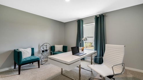 Functional home office with desk, chairs and space to work or play.