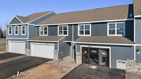 Street view of new build townhome in Ardan Place by D.R. Horton neighborhood.